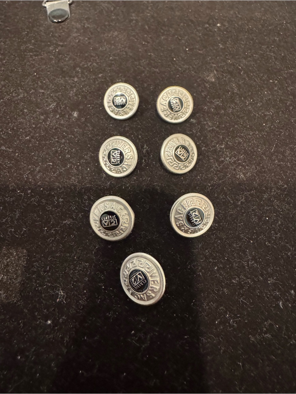 Versace Silver and Black Classic V2 Button, set of 7, 12.5 mm diameter